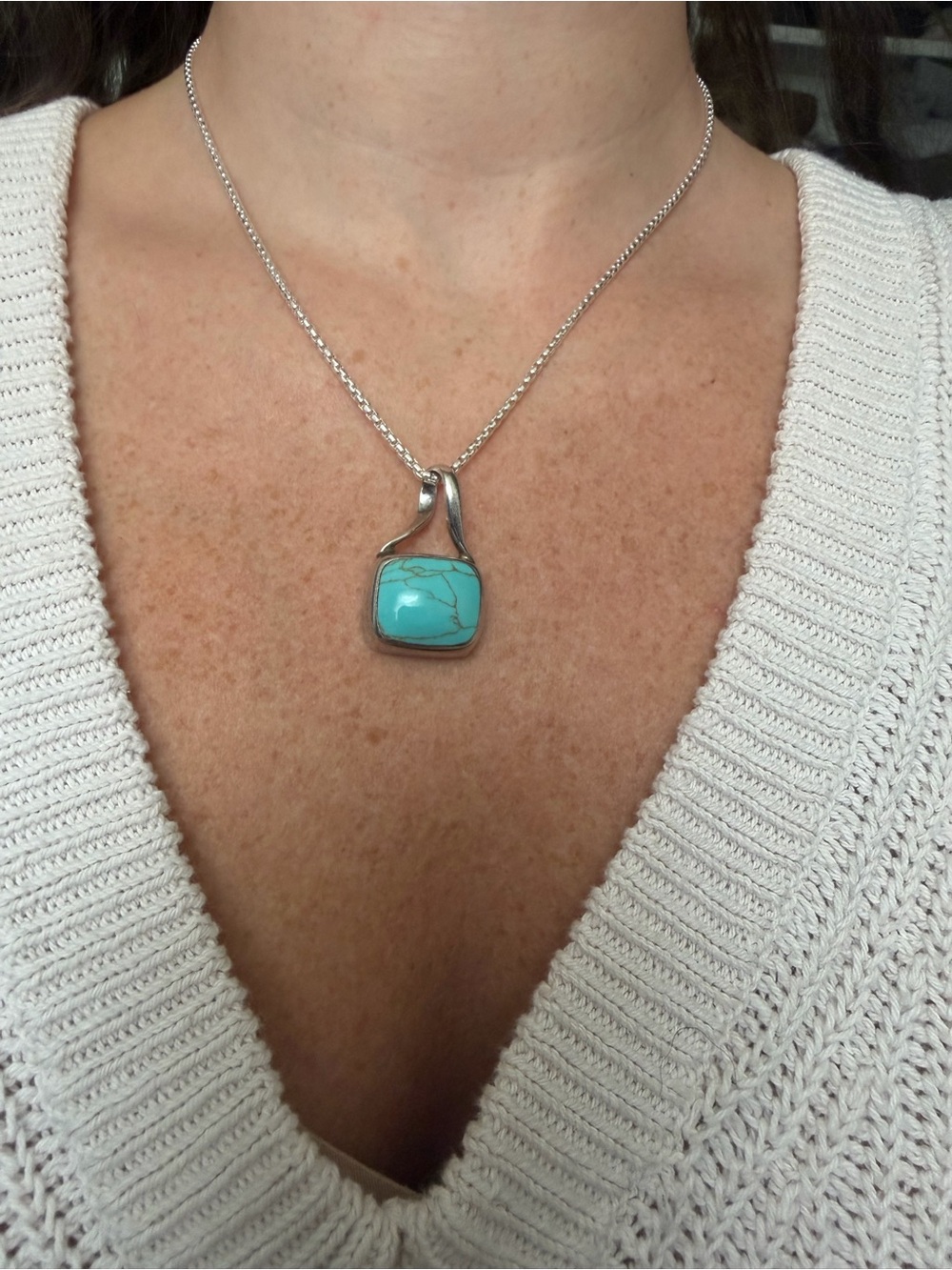 Vintage Sterling Silver Turquoise Pendant - Blue Stone